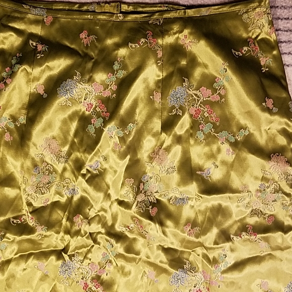 New Resource Green Asian Print Silky Skirt Sz 14 - Picture 3 of 5